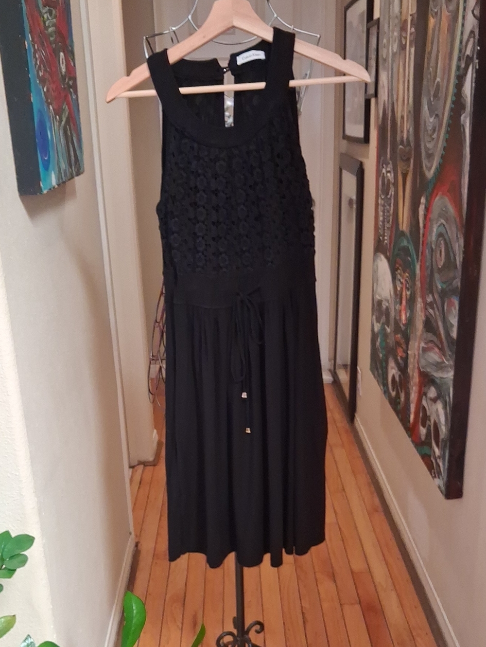 Calvin Klein Black Sleeveless Crochet Midi Dress